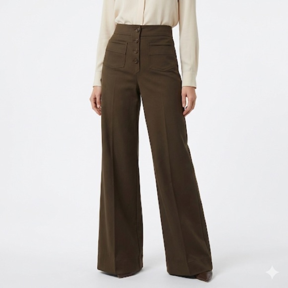 Halara Tall Work Pants Wide Leg High Rise Button Front Olive S
